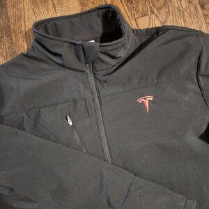 Tesla Jacket Mens XL Softshell Full-zip Jacket Black Red Logo Embroidery